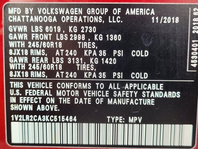 2019 Volkswagen Atlas 3.6L V6 SE 4Motion