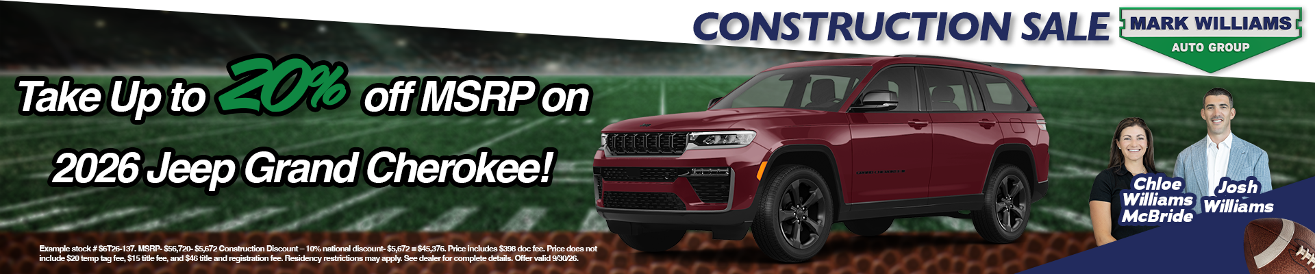 Take up to 20% off MSRP on 2026 Jeep Grand Cherokee